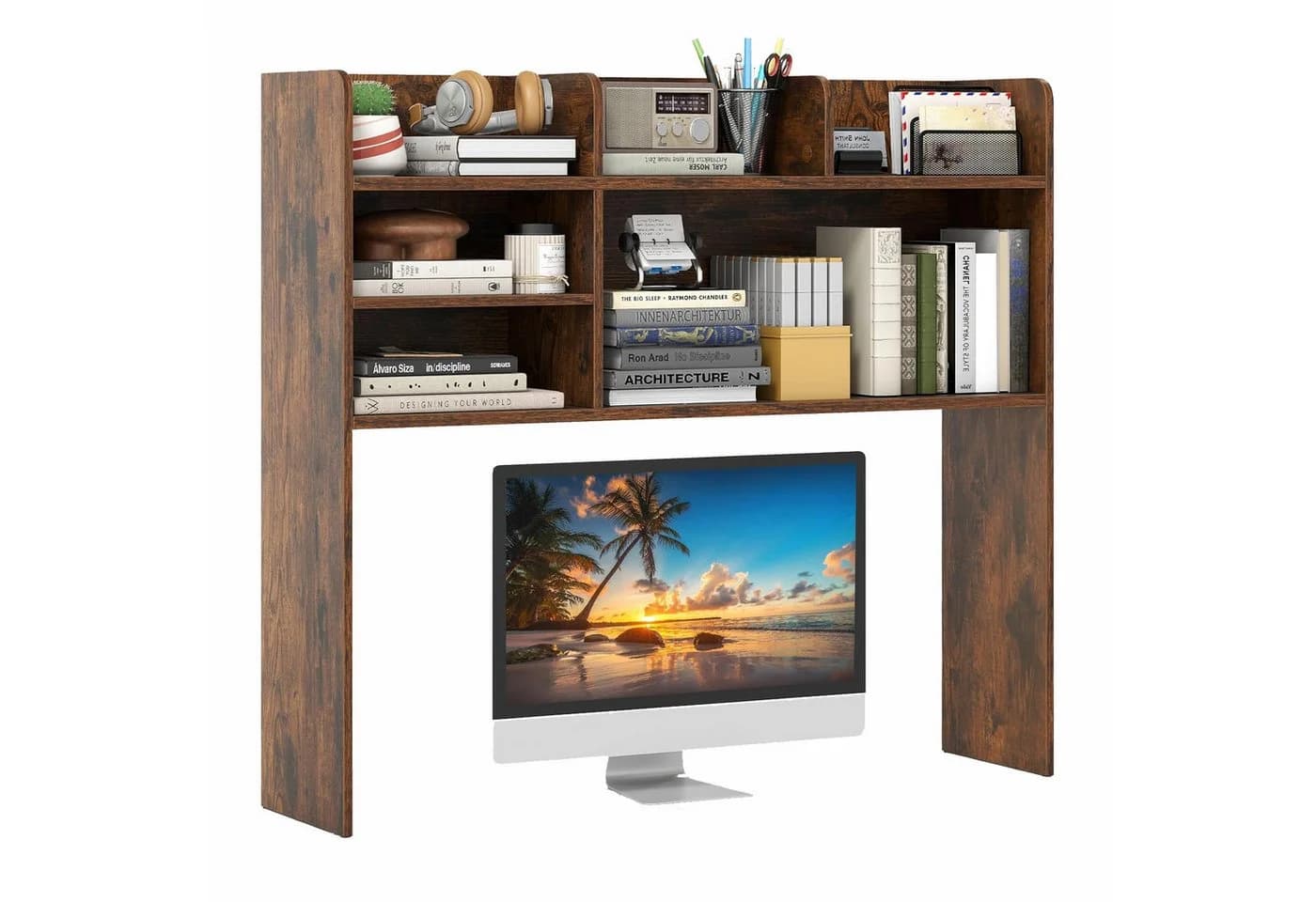 KOMFOTTEU Regal-Schreibtisch mit 6 Fächern & Monitorständer - Bild 2