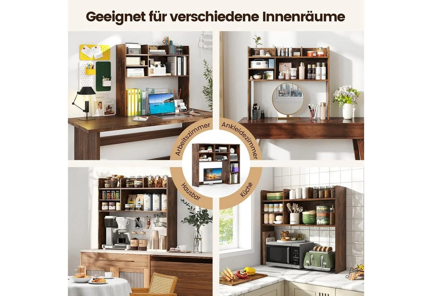 KOMFOTTEU Regal-Schreibtisch mit 6 Fächern & Monitorständer - Bild 4