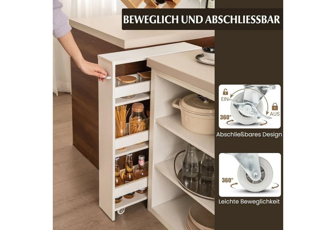 KOMFOTTEU Regalwagen Nischenregal 4 Ebenen mit Griff - Bild 3