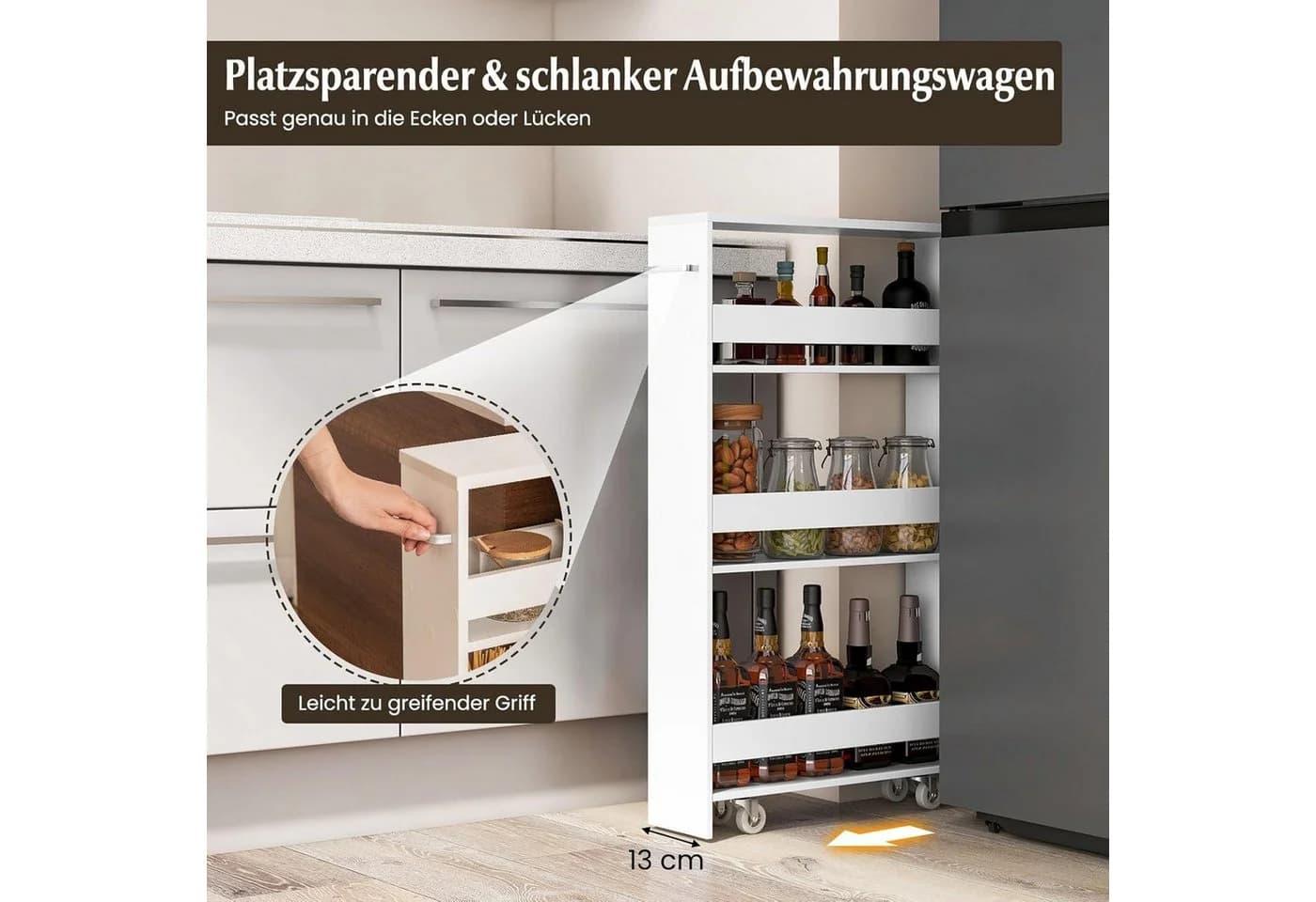 KOMFOTTEU Regalwagen Nischenregal 4 Ebenen mit Griff - Bild 5
