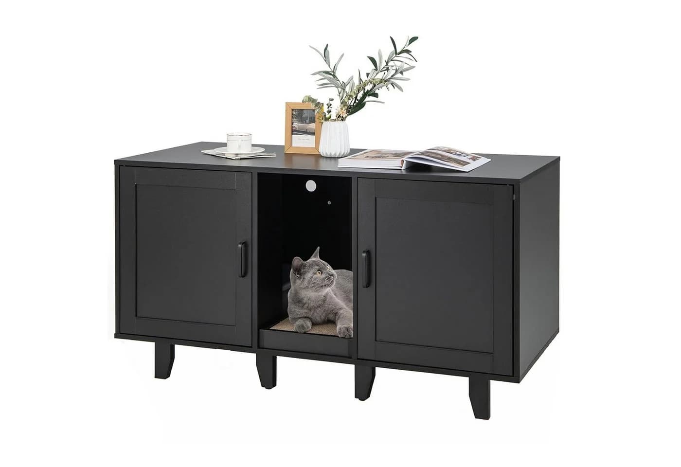 KOMFOTTEU Tierhaus 3 in 1 Katzenschrank, Beistelltisch TV-Ständer für 2 Katzen - Bild 2