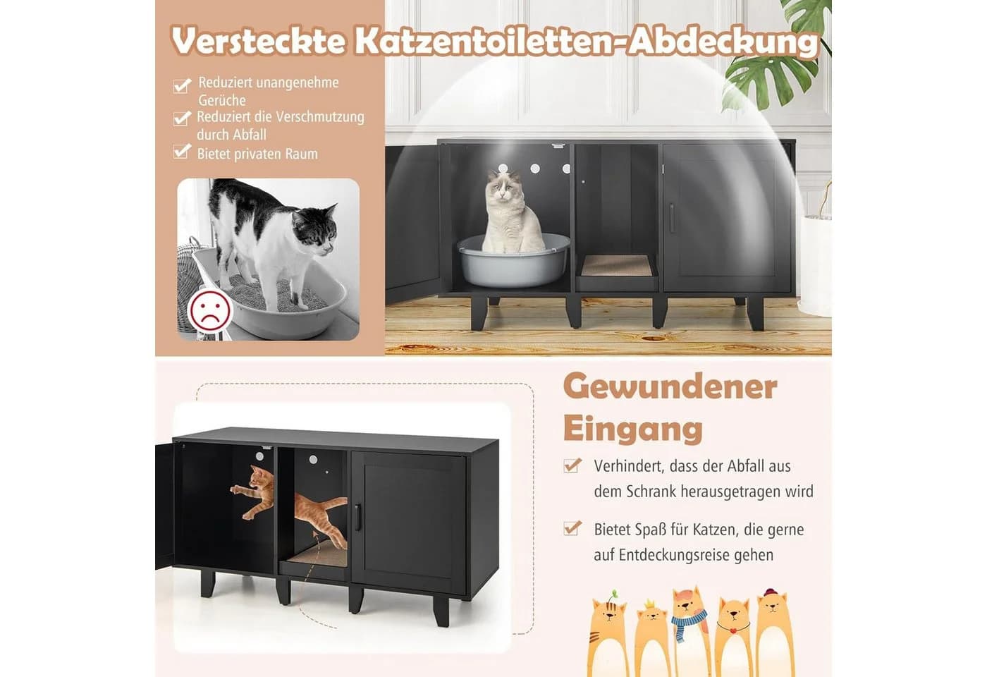KOMFOTTEU Tierhaus 3 in 1 Katzenschrank, Beistelltisch TV-Ständer für 2 Katzen - Bild 3
