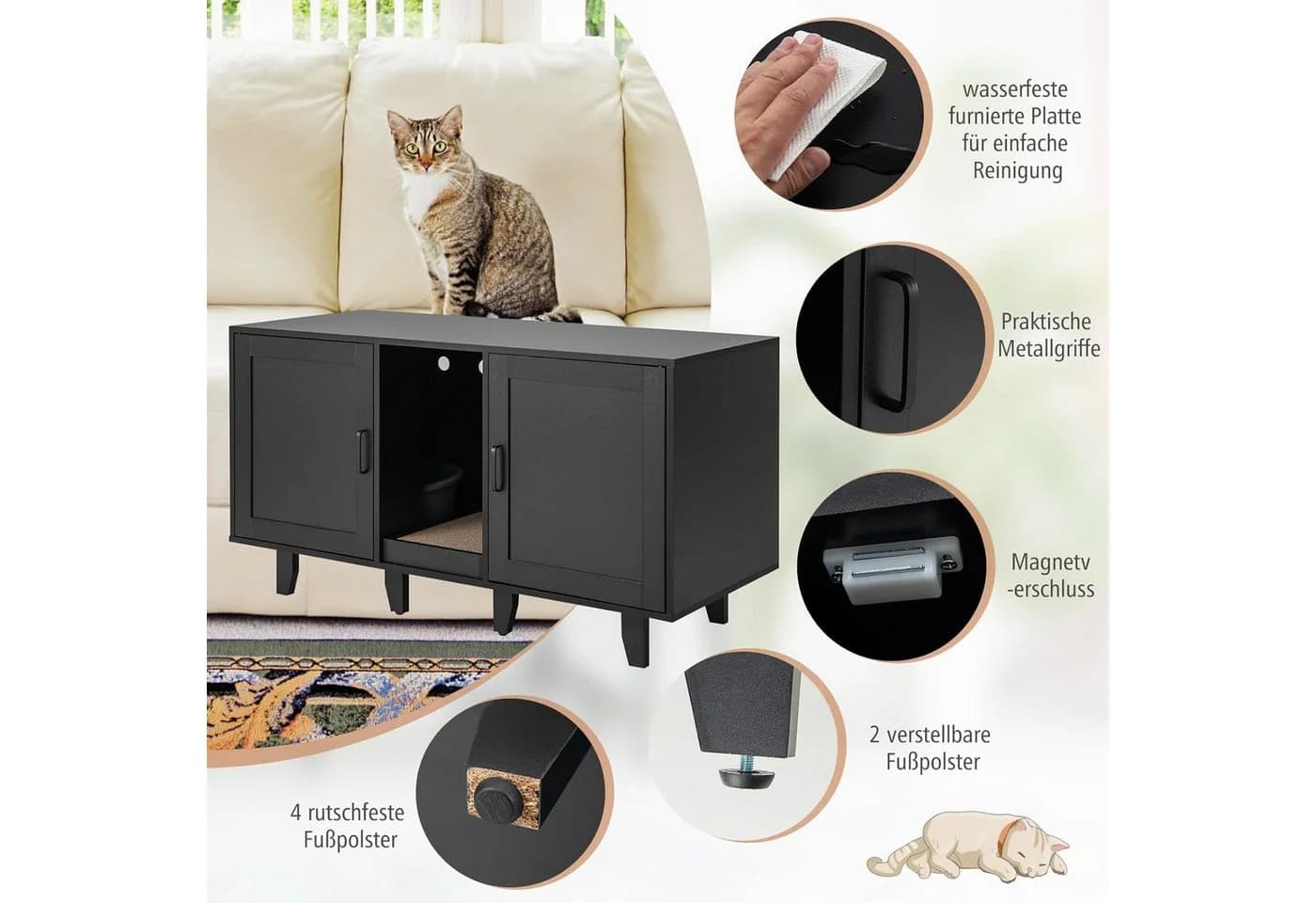 KOMFOTTEU Tierhaus 3 in 1 Katzenschrank, Beistelltisch TV-Ständer für 2 Katzen - Bild 4