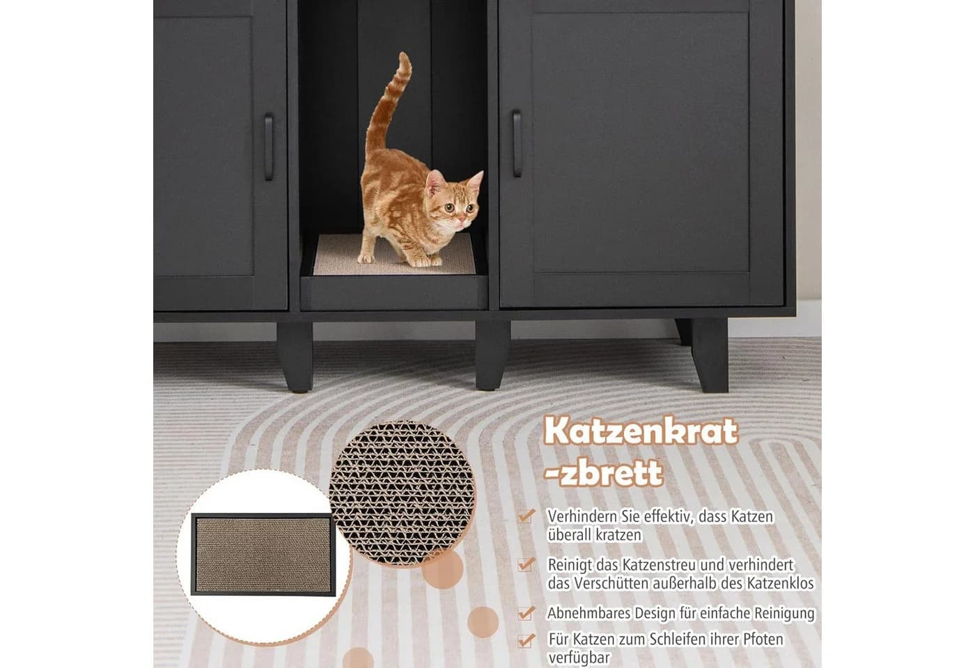 KOMFOTTEU Tierhaus 3 in 1 Katzenschrank, Beistelltisch TV-Ständer für 2 Katzen - Bild 5