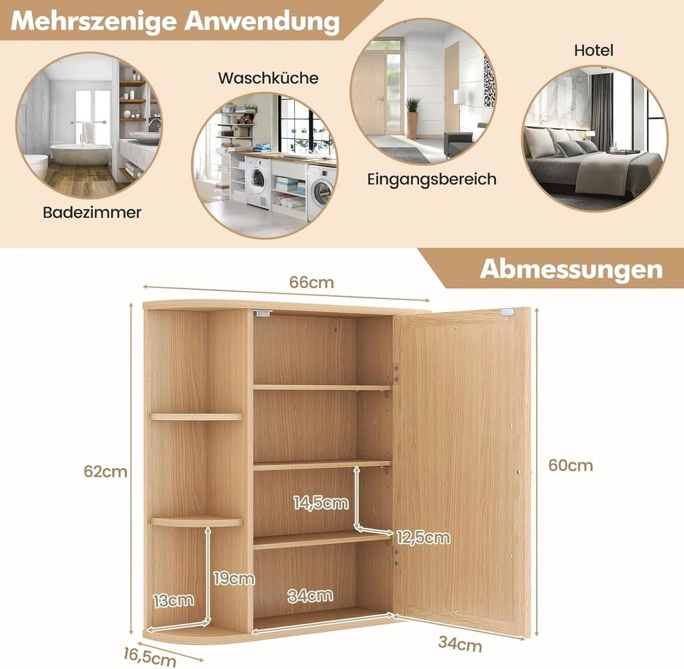 KOMFOTTEU Spiegelschrank Badschrank Hängeschrank Wandschrank mit Ablagen - Bild 3