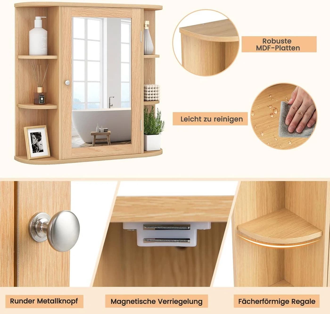 KOMFOTTEU Spiegelschrank Badschrank Hängeschrank Wandschrank mit Ablagen - Bild 4
