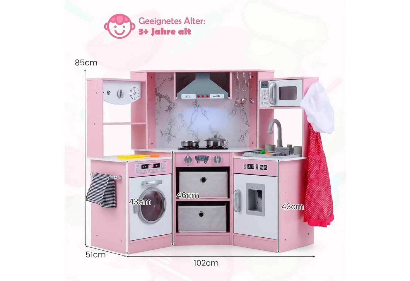 KOMFOTTEU Spielküche Kinderküche Holzküche Rosa