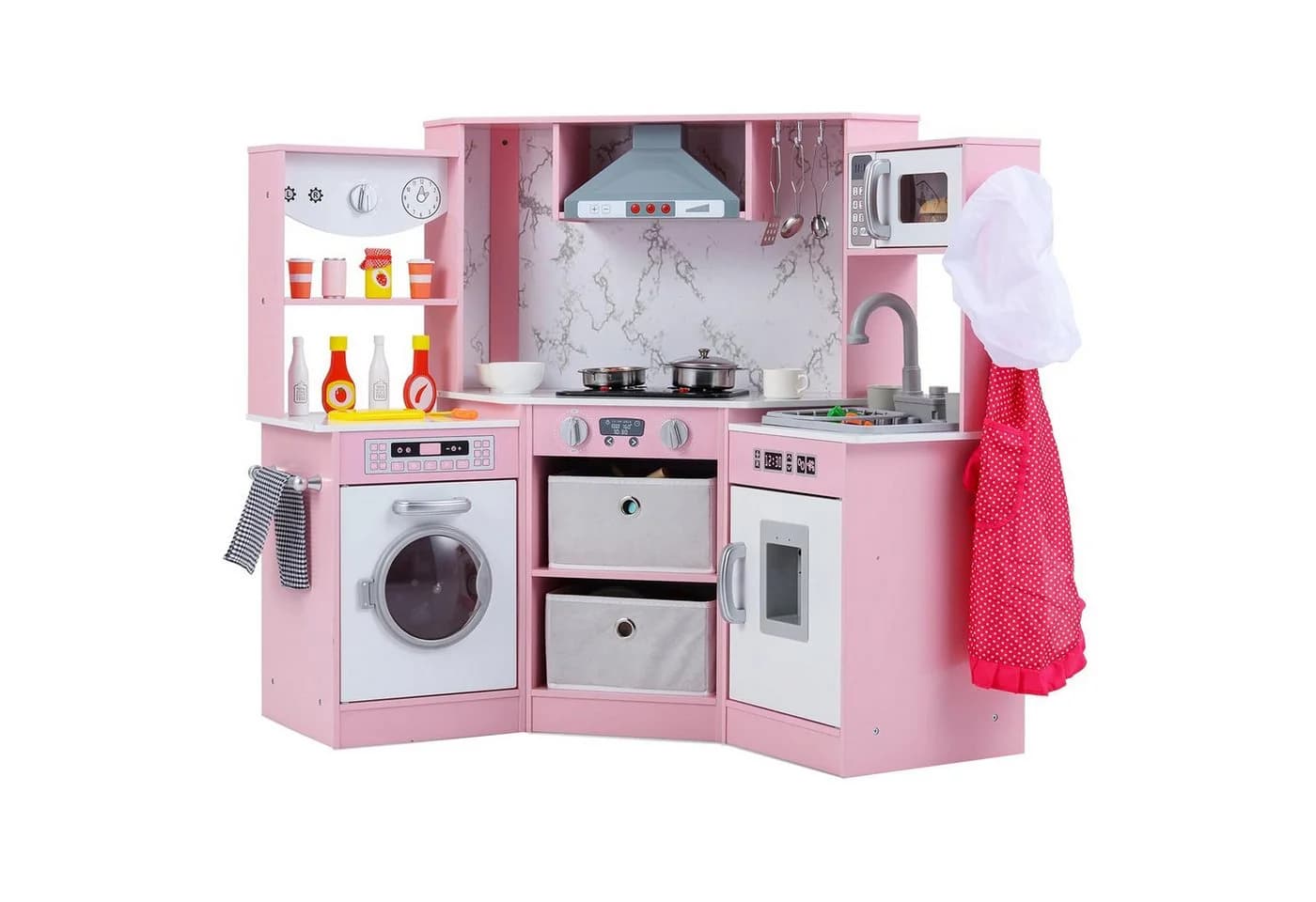 KOMFOTTEU Spielküche Kinderküche Holzküche Rosa - Bild 2