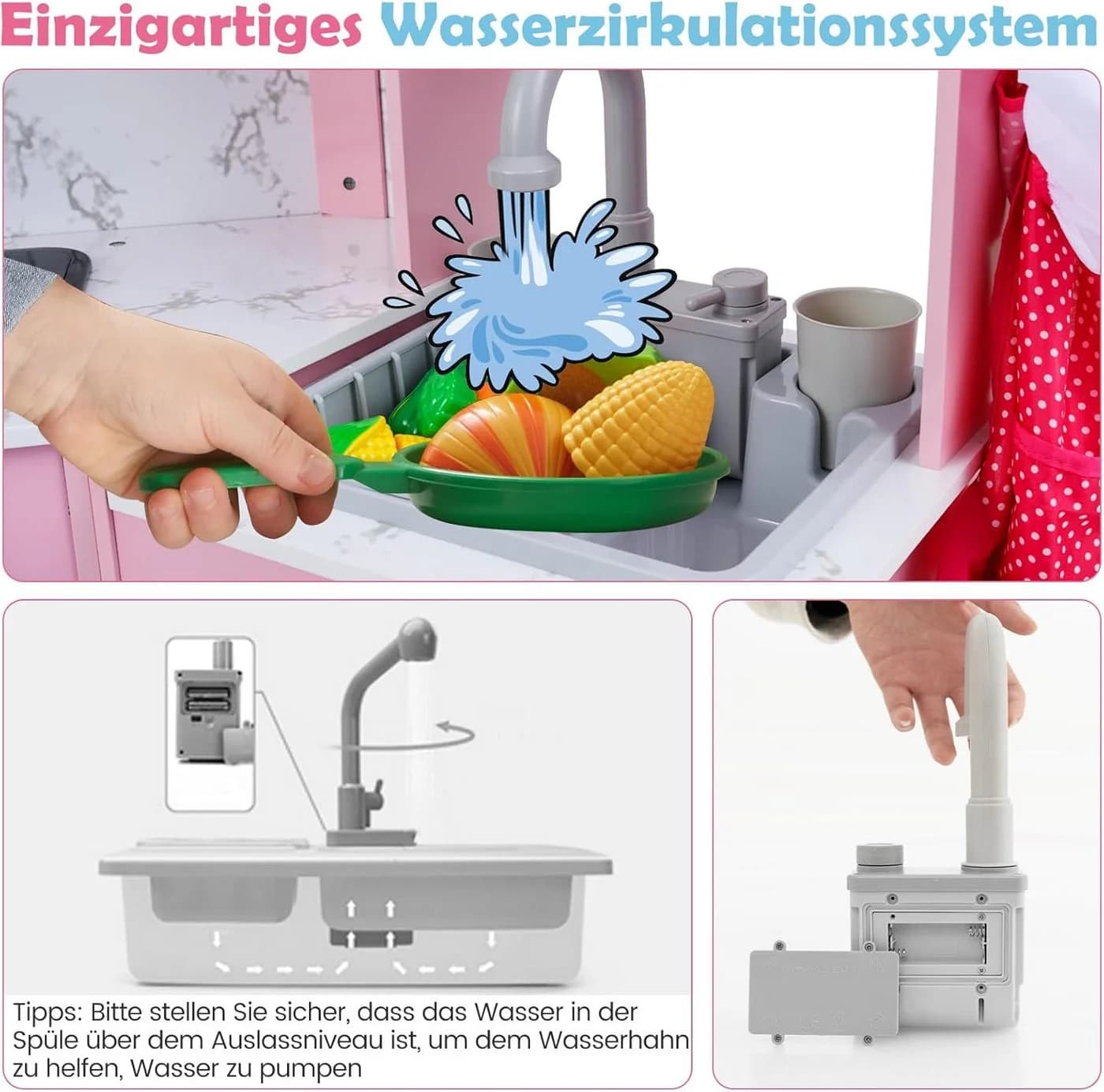 KOMFOTTEU Spielküche Kinderküche Holzküche Rosa - Bild 4