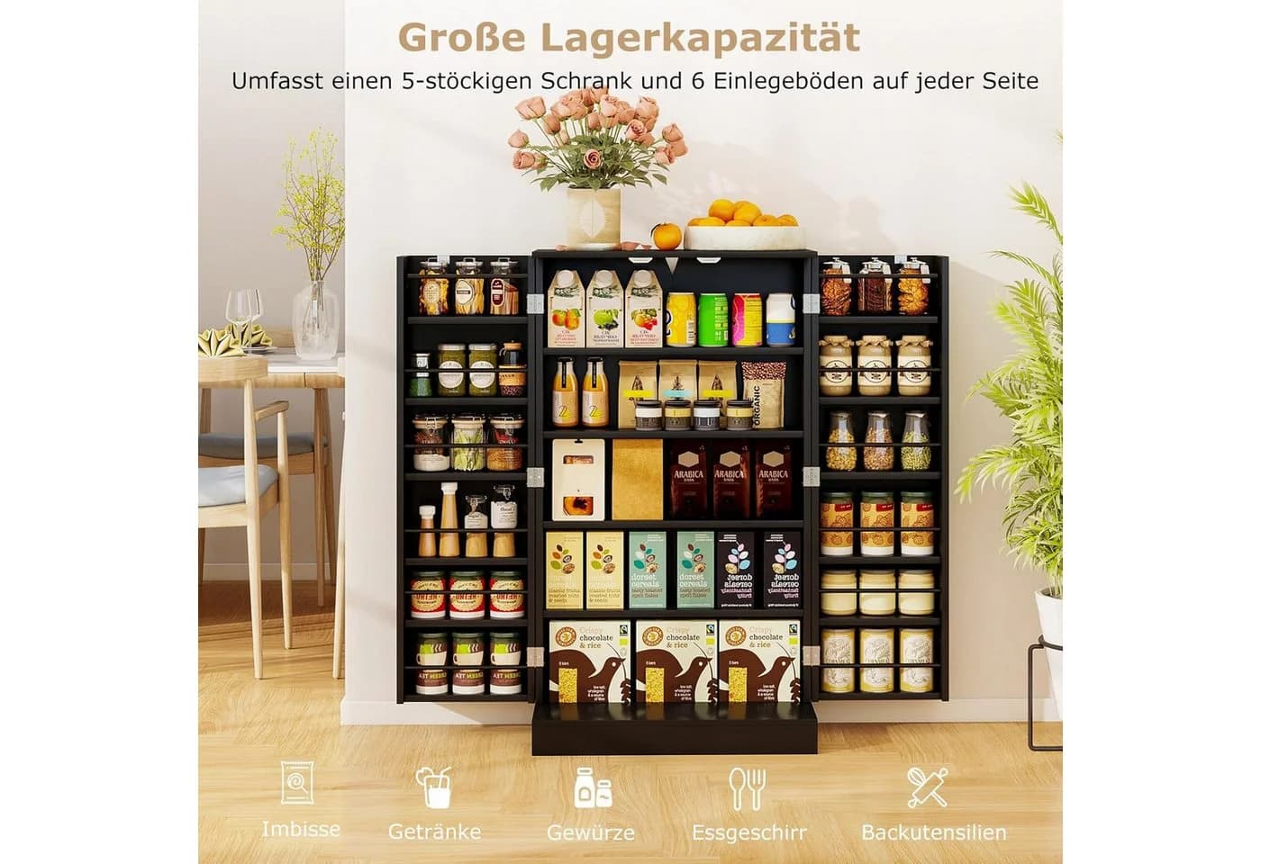 KOMFOTTEU Küchenschrank Vorratsschrank Weiß 6 Einlegeböden - Bild 4