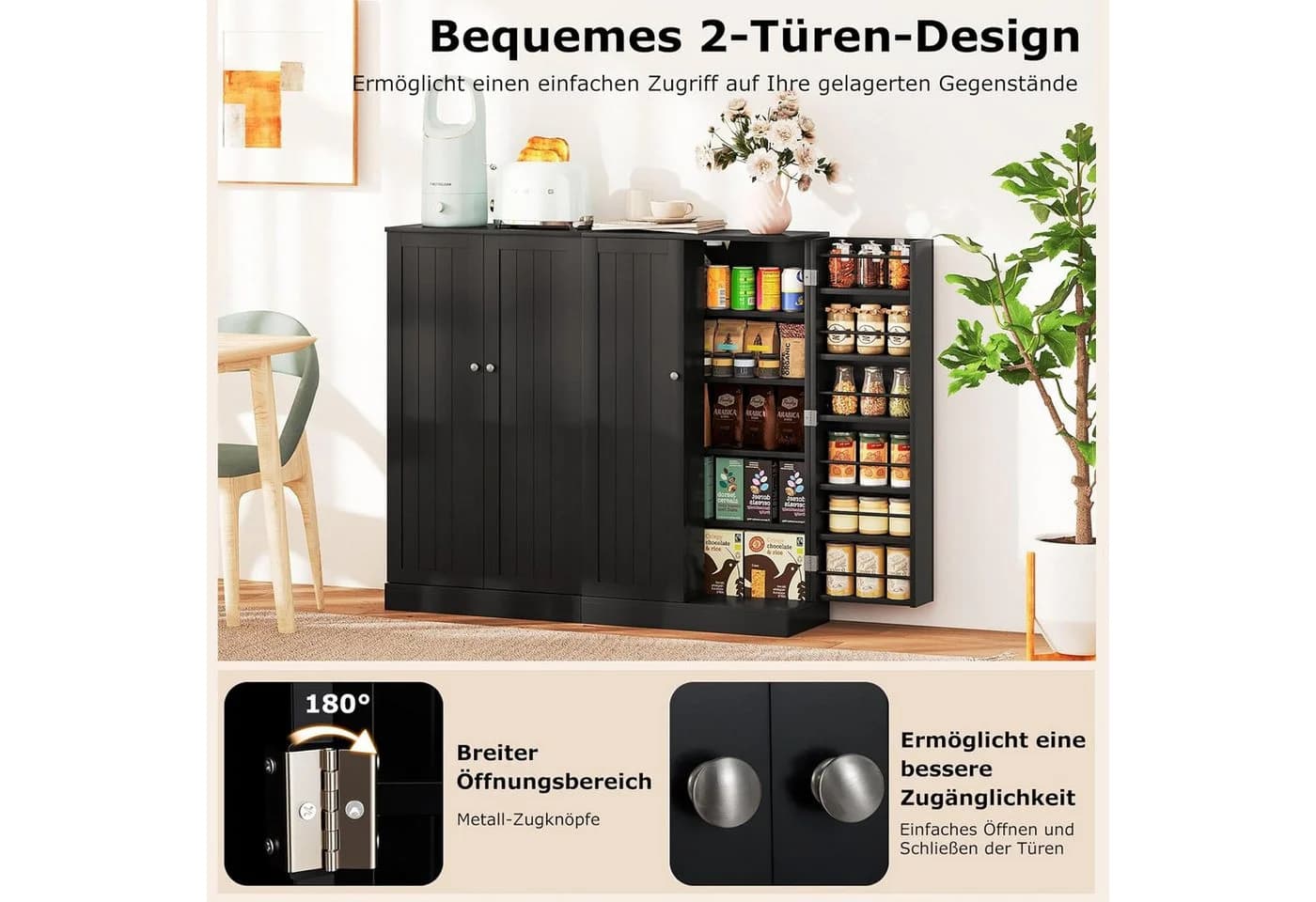 KOMFOTTEU Küchenschrank Vorratsschrank Weiß 6 Einlegeböden - Bild 5