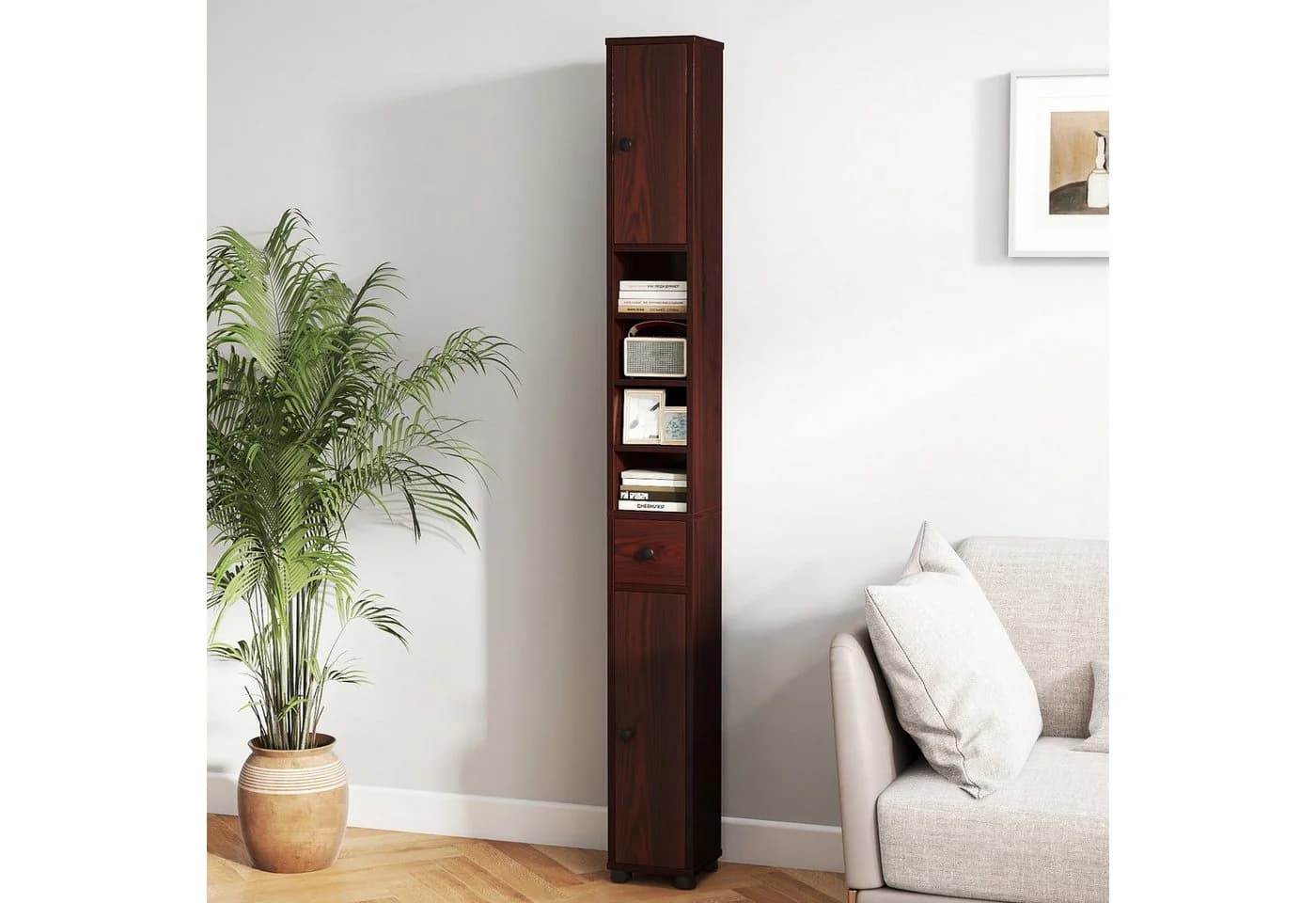 COSTWAY Hochschrank Badschrank schmal verstellbaren Regal Weiß - Bild 2