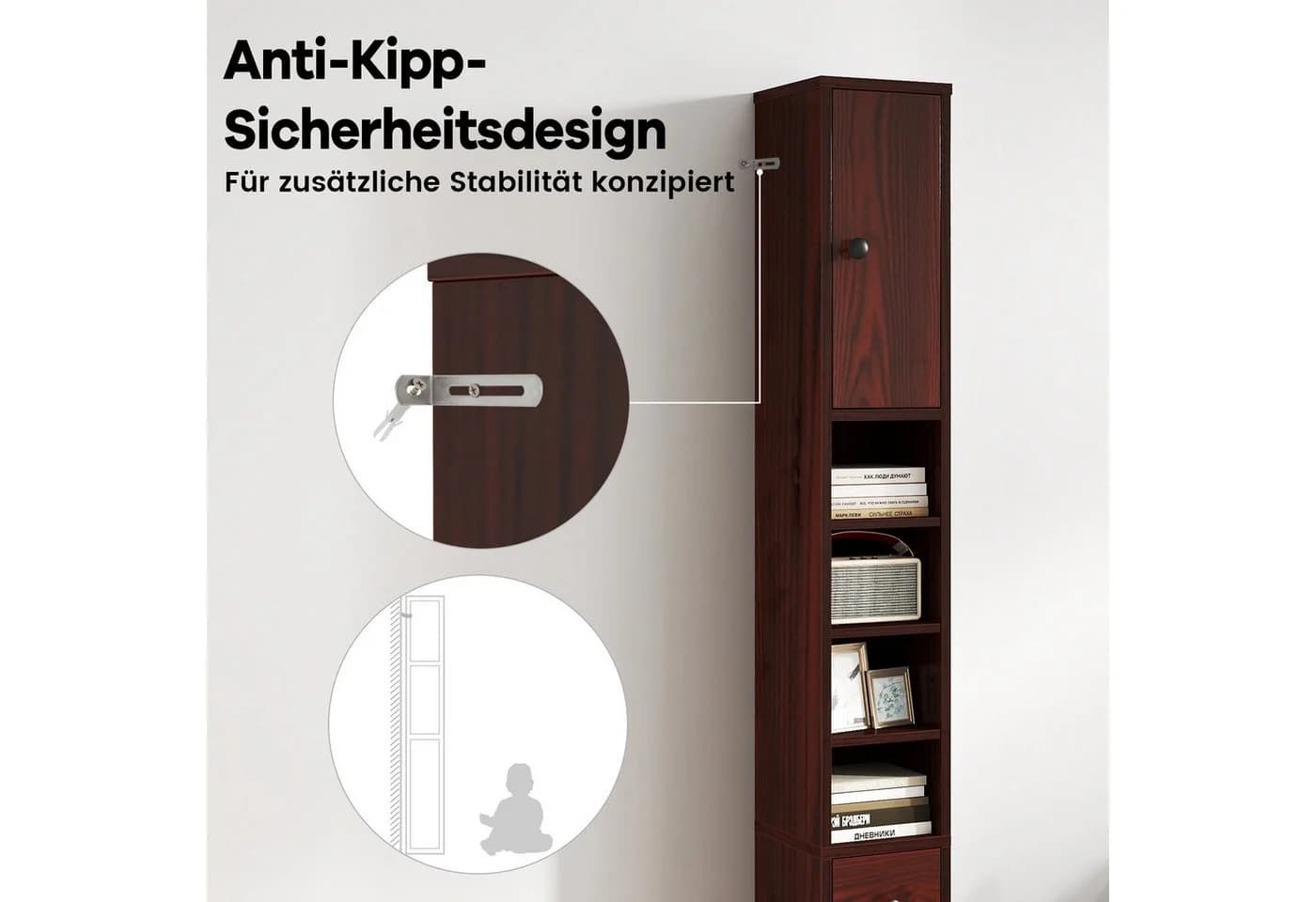COSTWAY Hochschrank Badschrank schmal verstellbaren Regal Weiß - Bild 4