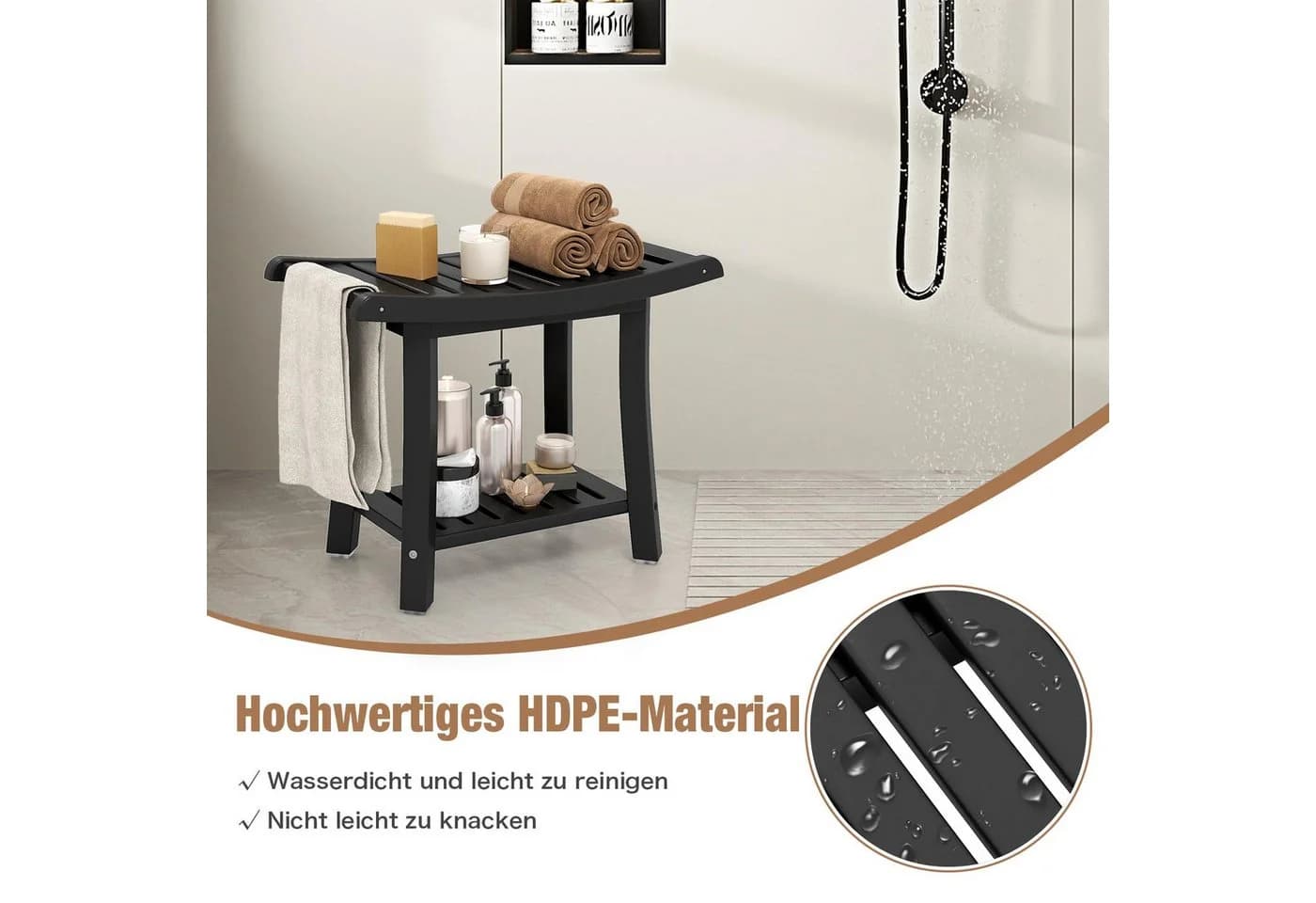 COSTWAY Duschhocker mit Ablage Schwarz HDPE