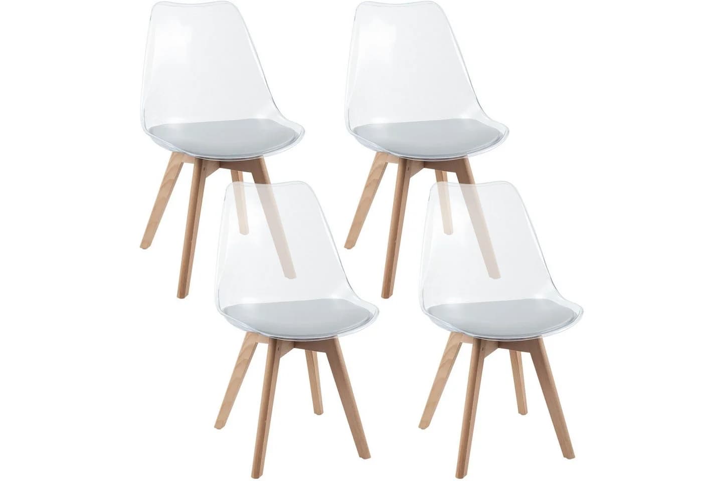 COSTWAY Esszimmerstuhl 4er Set transparent mit Massivholz Beinen - Bild 2