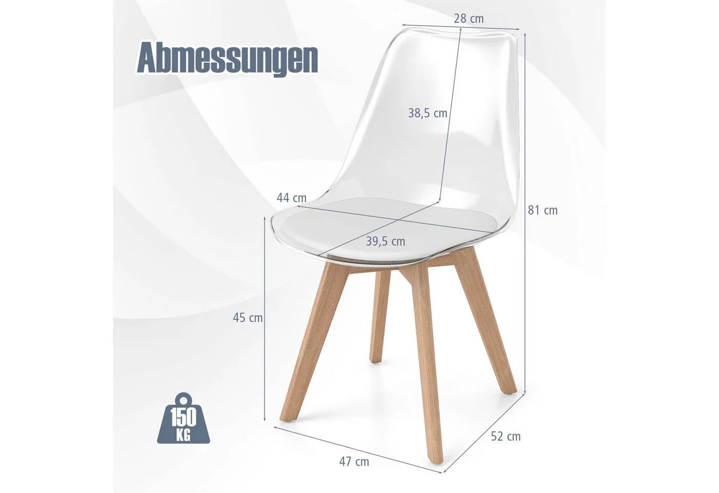 COSTWAY Esszimmerstuhl 4er Set transparent mit Massivholz Beinen - Bild 5