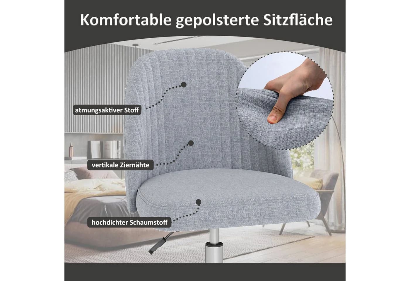 COSTWAY Bürostuhl Ergonomisch Drehstuhl ohne Armlehnen höhenverstellbar - Bild 4
