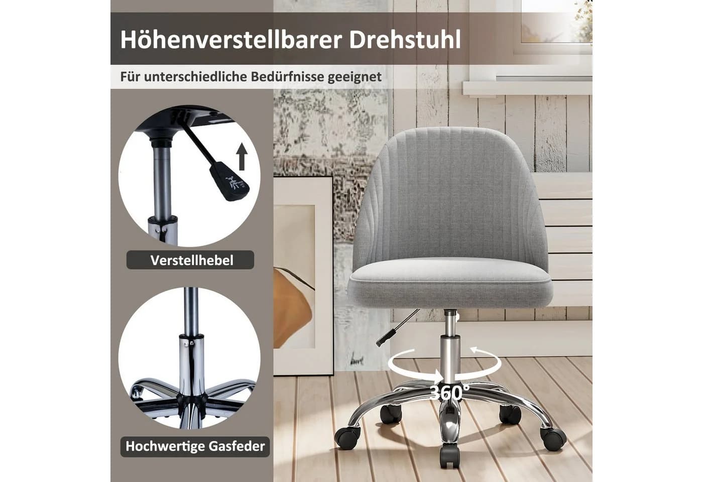 COSTWAY Bürostuhl Ergonomisch Drehstuhl ohne Armlehnen höhenverstellbar - Bild 5