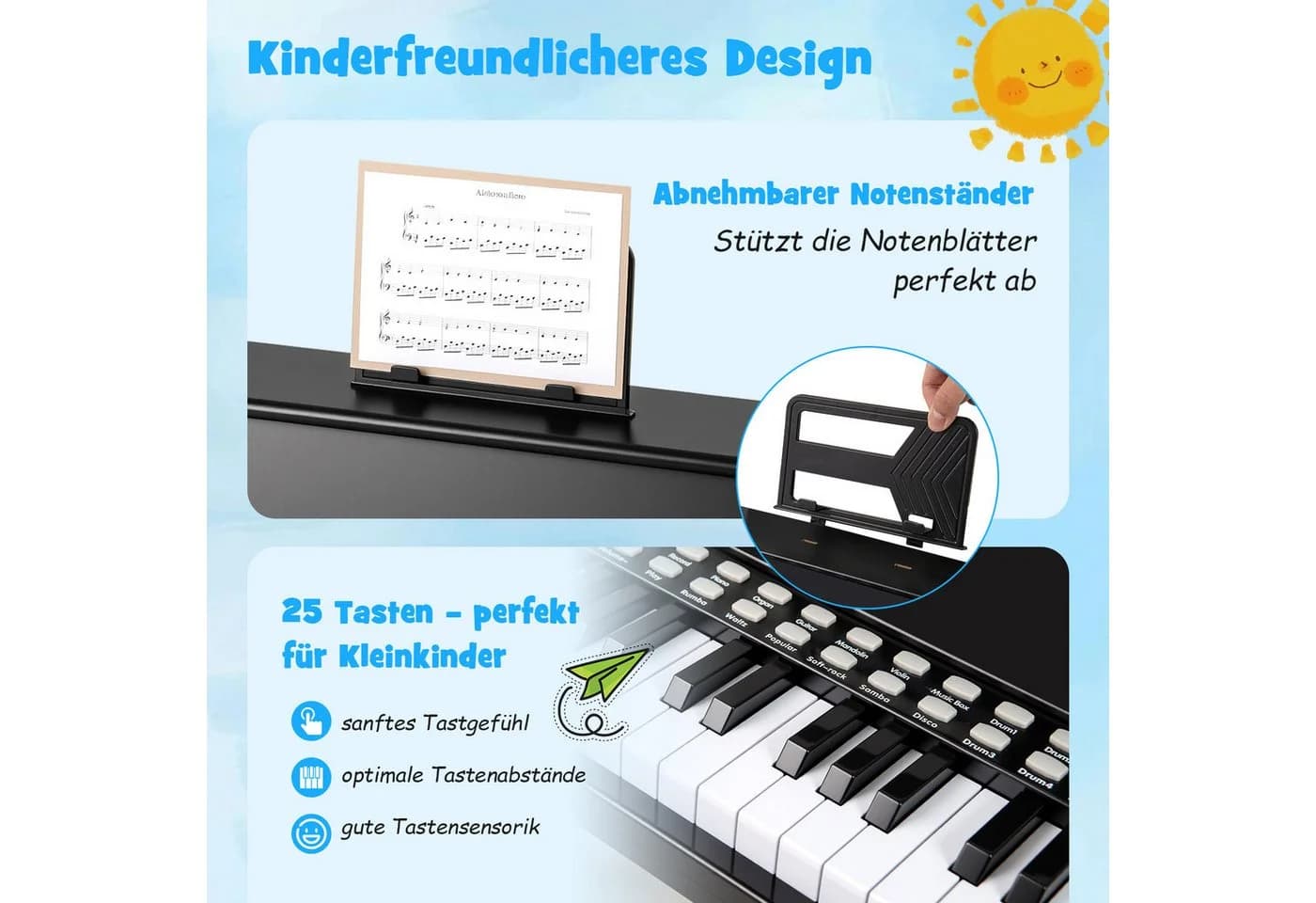 COSTWAY 25-Tasten Kinderklavier mit Hocker & Notenhalter - Bild 4