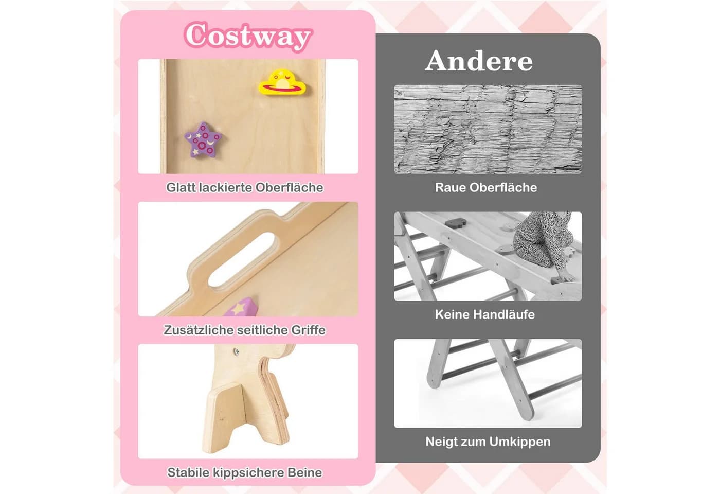 COSTWAY Klettergerüst 4-teilig mit Rutsche und Kletterbogen Lila