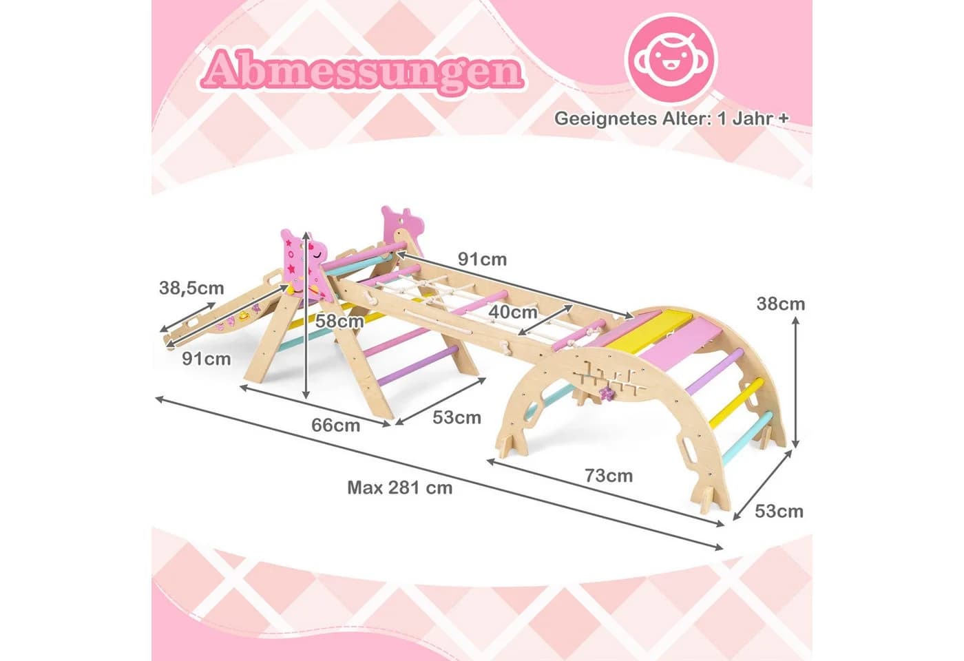 COSTWAY Klettergerüst 4-teilig mit Rutsche und Kletterbogen Lila - Bild 4