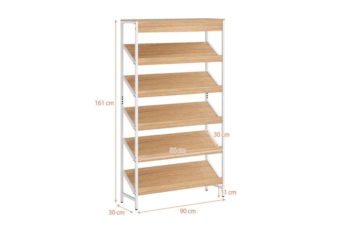 COSTWAY Bücherregal 6-stöckig Industriell Braun/Schwarz/Weiß