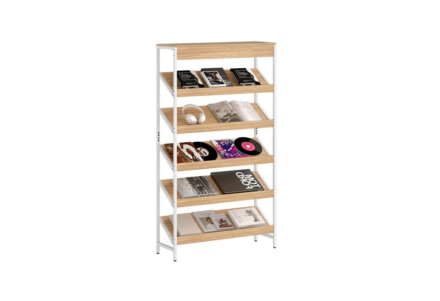 COSTWAY Bücherregal 6-stöckig Industriell Braun/Schwarz/Weiß - Bild 2