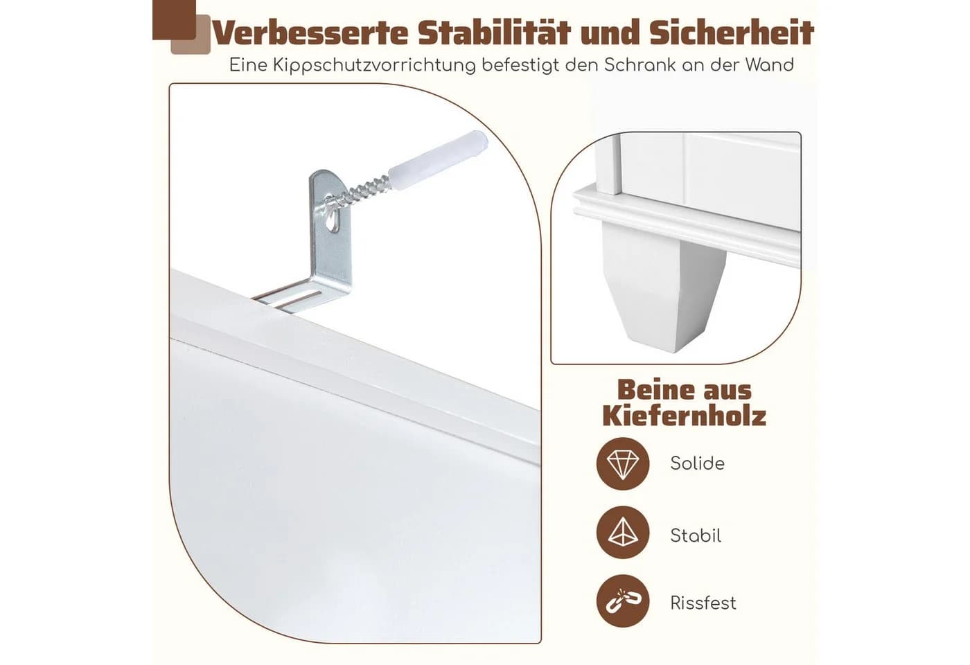 COSTWAY Badkommode Hochschrank mit Schublade und Regal Weiß/Grau/Schwarz - Bild 4