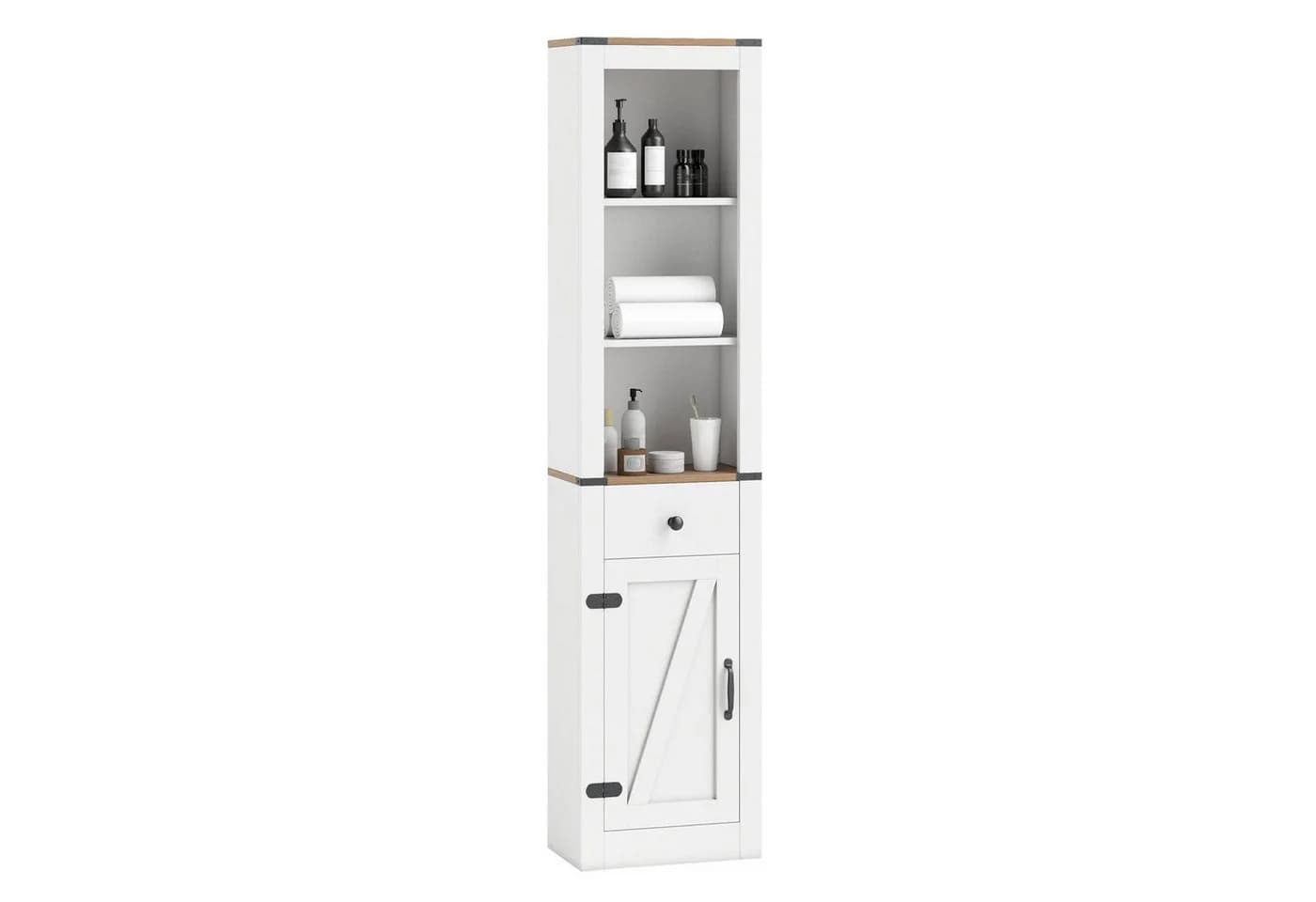COSTWAY Hochschrank Badezimmerschrank schmal mit Schublade weiß - Bild 2