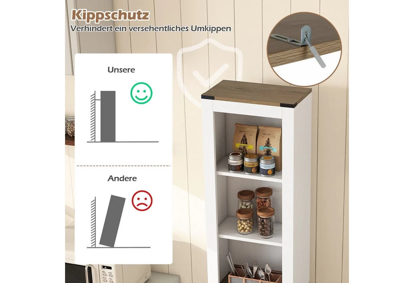COSTWAY Hochschrank Badezimmerschrank schmal mit Schublade weiß - Bild 5