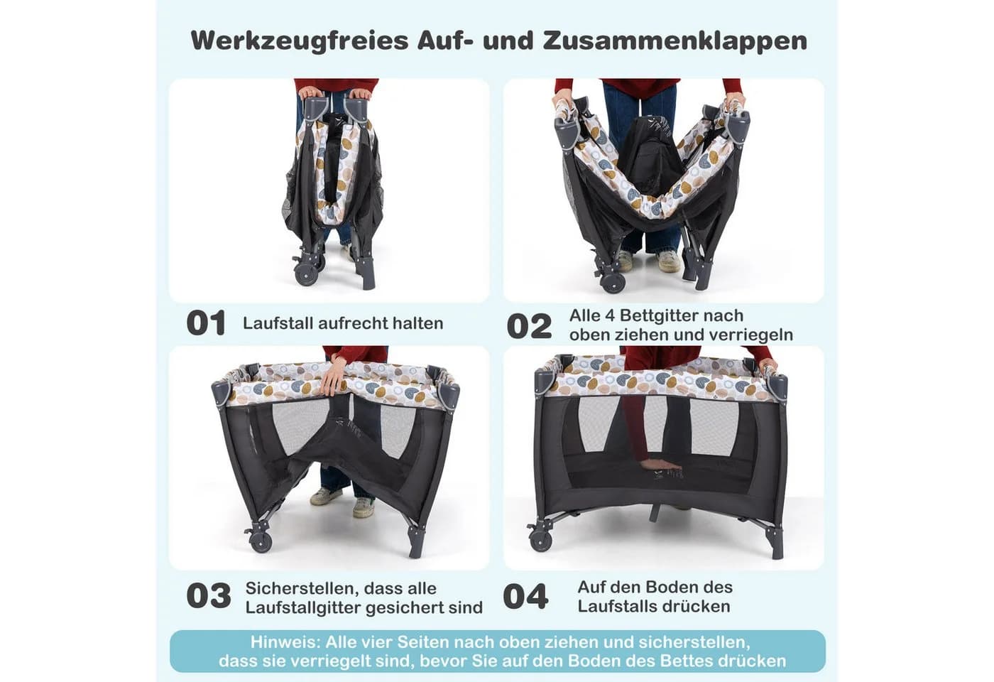COSTWAY Baby-Reisebett 1-tlg. Laufstall Babybett mit Babywiege Wickeltisch Matratze - Bild 5