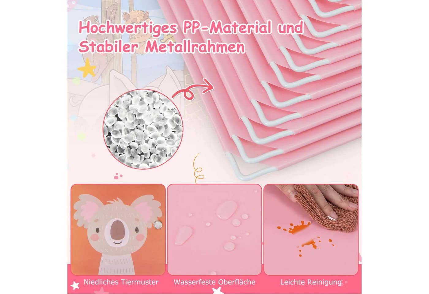 COSTWAY Kinderkleiderschrank mit Kleiderstange und 8 Würfeln, Rosa - Bild 4