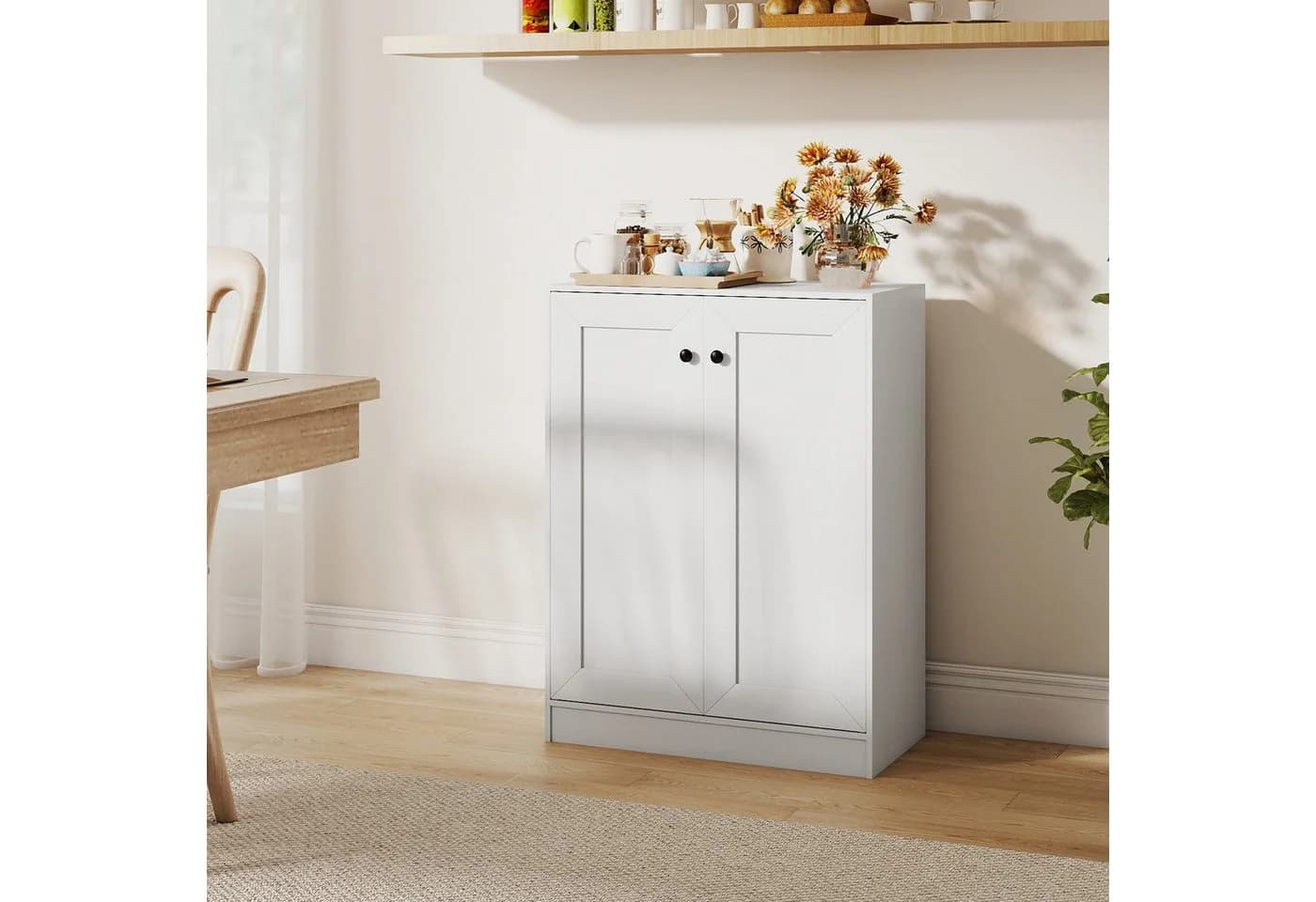 COSTWAY Badkommode, Badezimmerschrank mit verstellbarem Regal Sideboard Weiß
