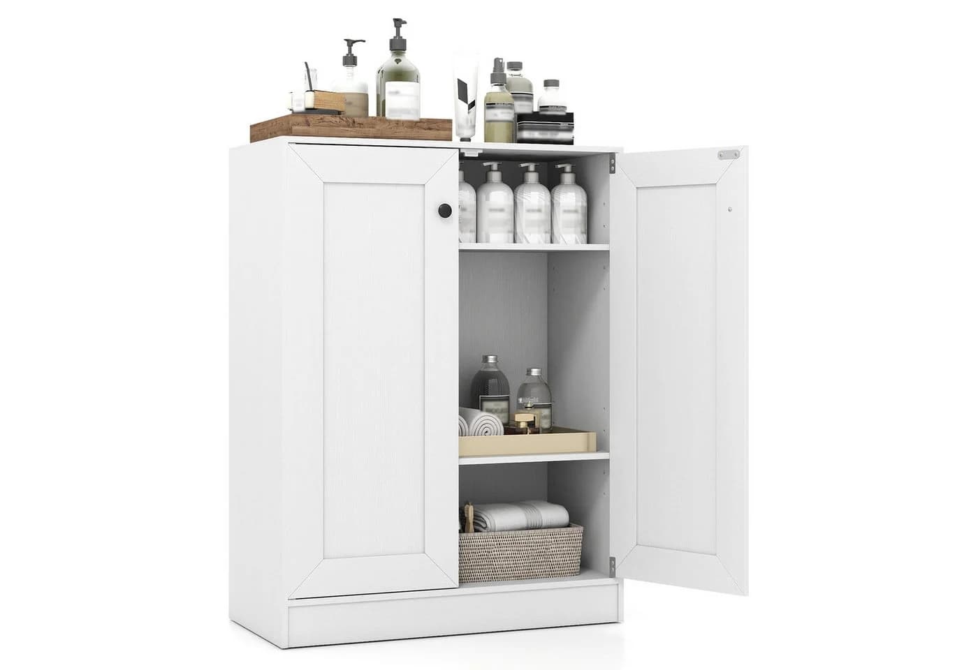 COSTWAY Badkommode, Badezimmerschrank mit verstellbarem Regal Sideboard Weiß - Bild 2