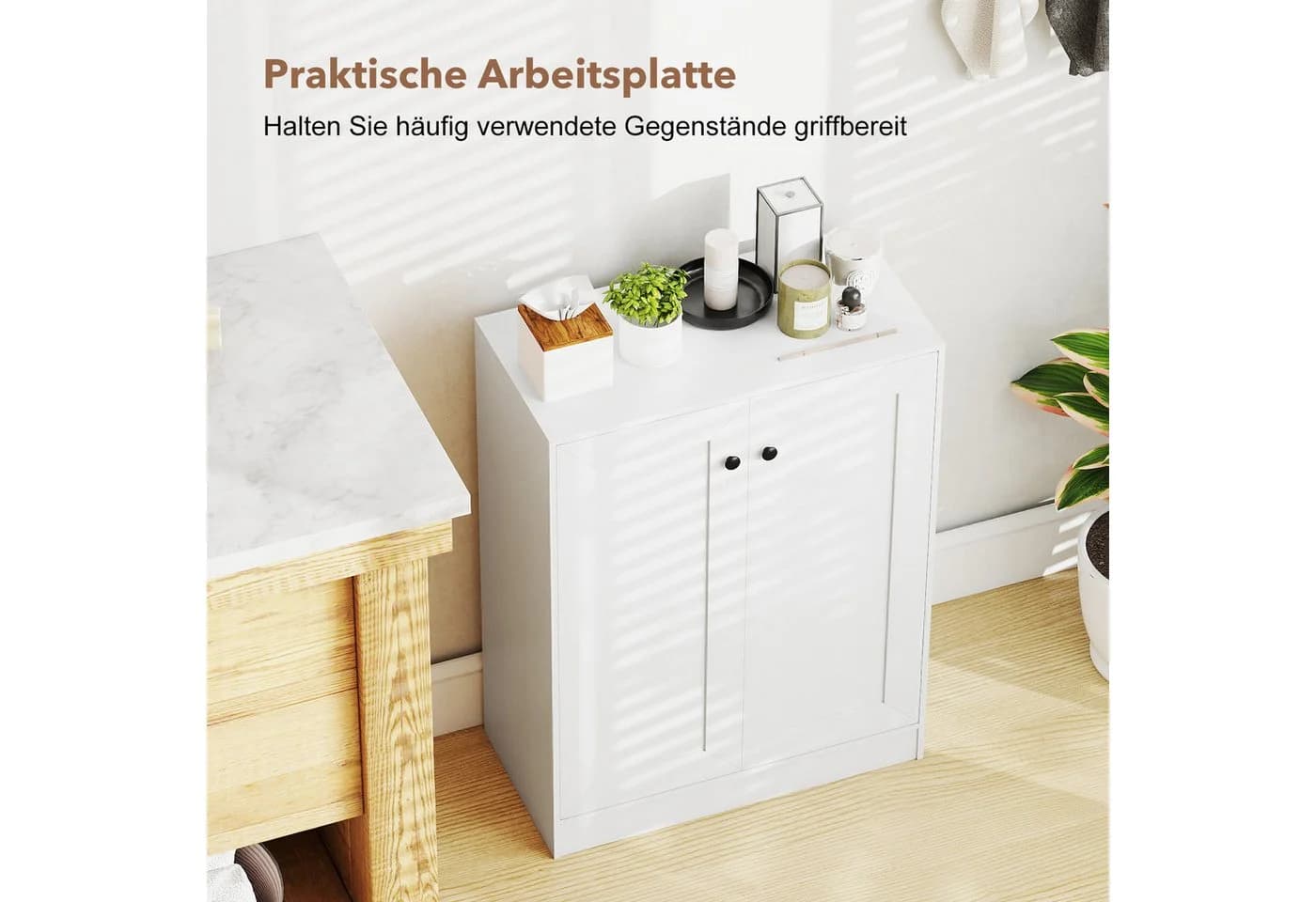 COSTWAY Badkommode, Badezimmerschrank mit verstellbarem Regal Sideboard Weiß - Bild 3