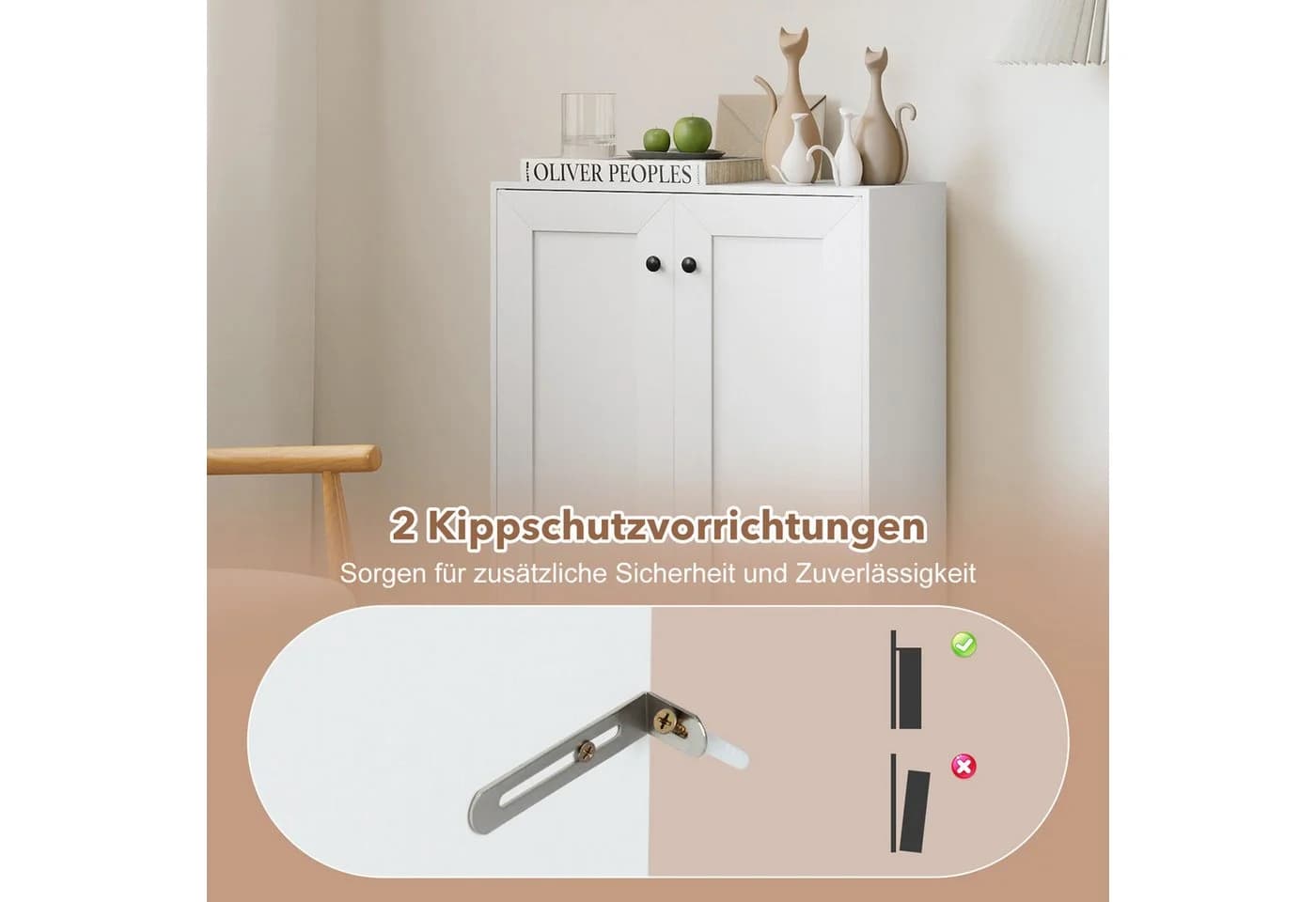 COSTWAY Badkommode, Badezimmerschrank mit verstellbarem Regal Sideboard Weiß - Bild 5