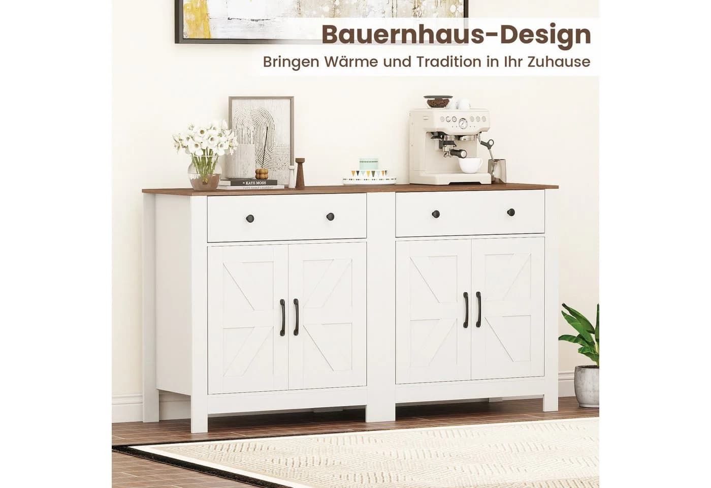 COSTWAY Sideboard Landhausstil Küchenschrank mit Schublade