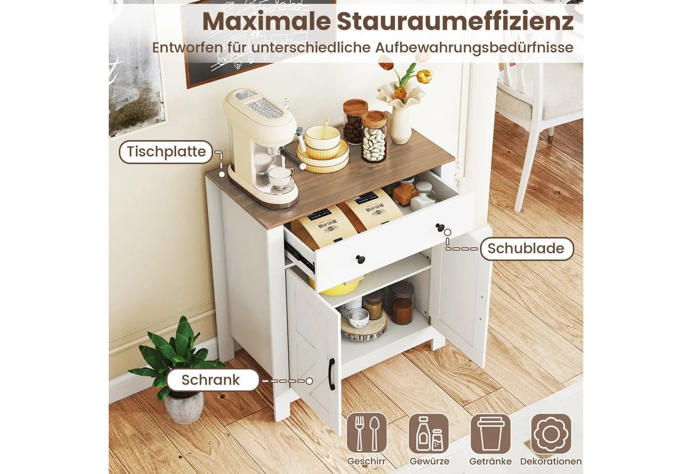COSTWAY Sideboard Landhausstil Küchenschrank mit Schublade - Bild 3