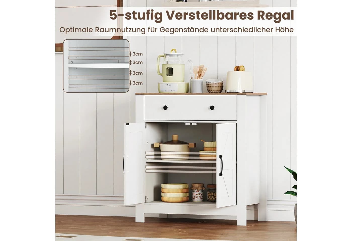 COSTWAY Sideboard Landhausstil Küchenschrank mit Schublade - Bild 4