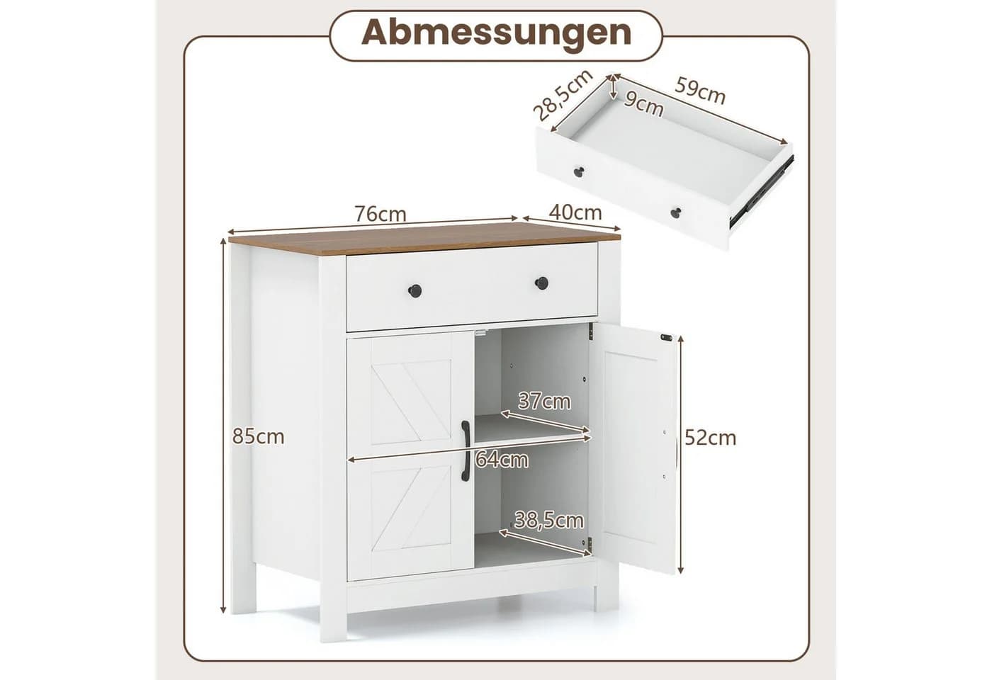 COSTWAY Sideboard Landhausstil Küchenschrank mit Schublade - Bild 5