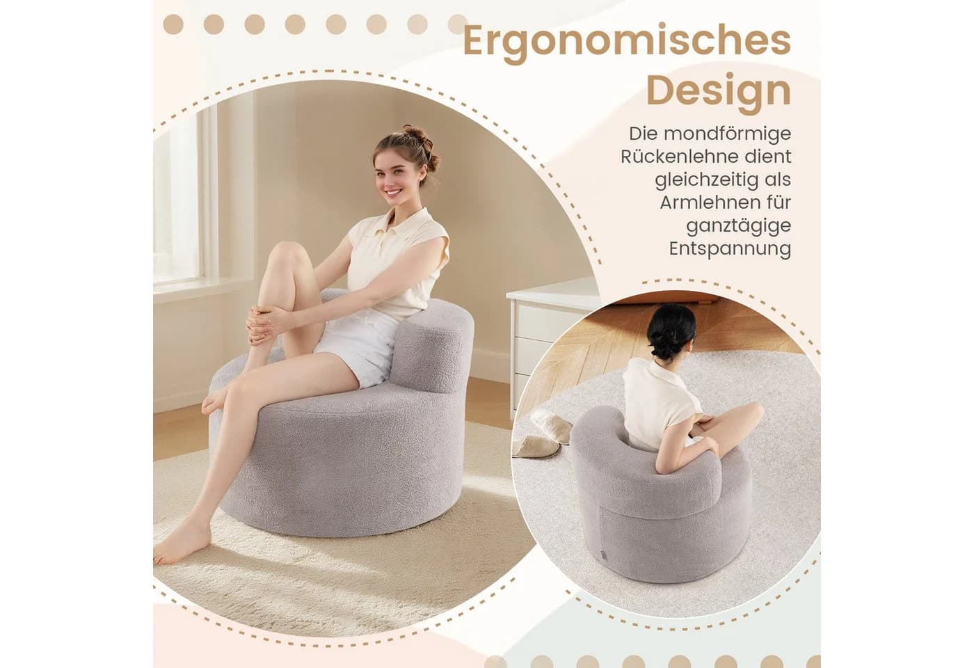 COSTWAY Relaxsessel Polstersofa Rund Teddyfleece