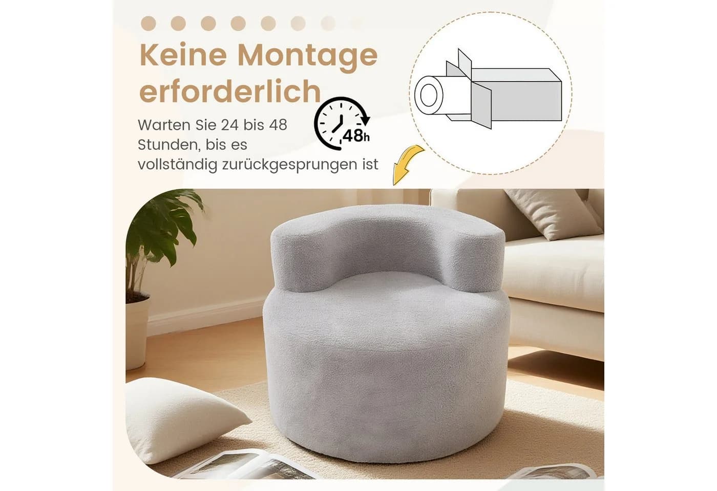 COSTWAY Relaxsessel Polstersofa Rund Teddyfleece - Bild 3