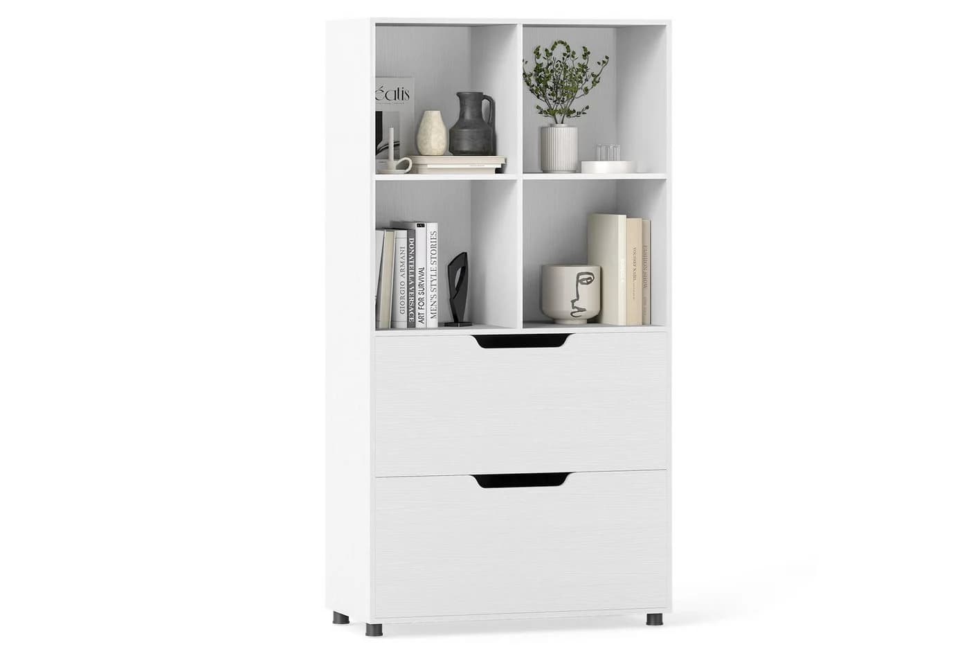 COSTWAY Bücherregal mit 4 Würfeln & 2 Schubladen Holz - Bild 2
