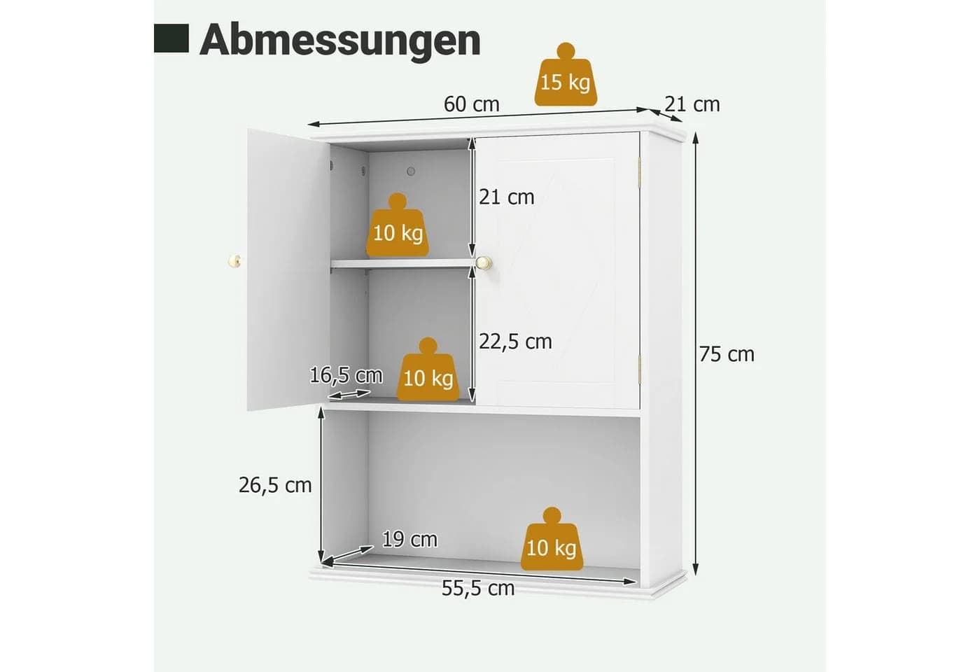 COSTWAY Hängeschrank Badezimmerschrank mit verstellbarem Regal - Bild 5