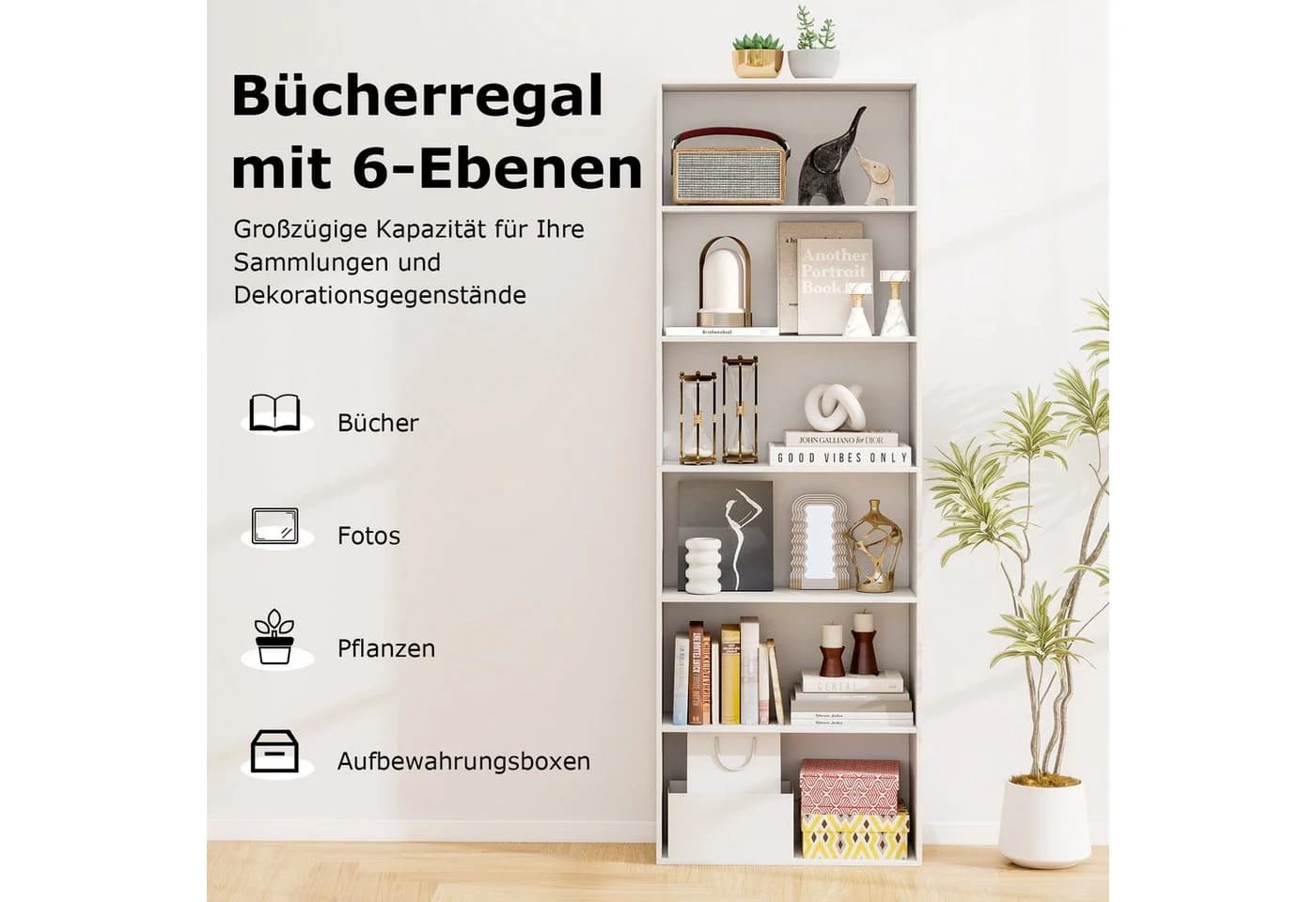 COSTWAY Bücherregal 6-stöckig Weiß Modern - Bild 3