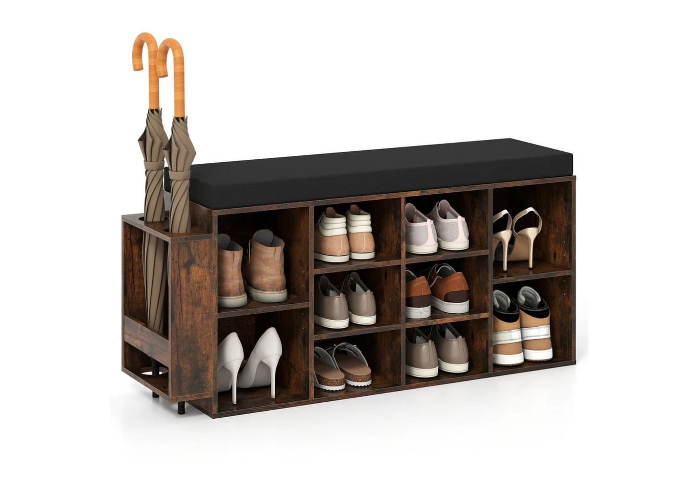 COSTWAY Schuhbank mit Schirmhalter & gepolsterter Sitzfläche 110cm - Bild 2