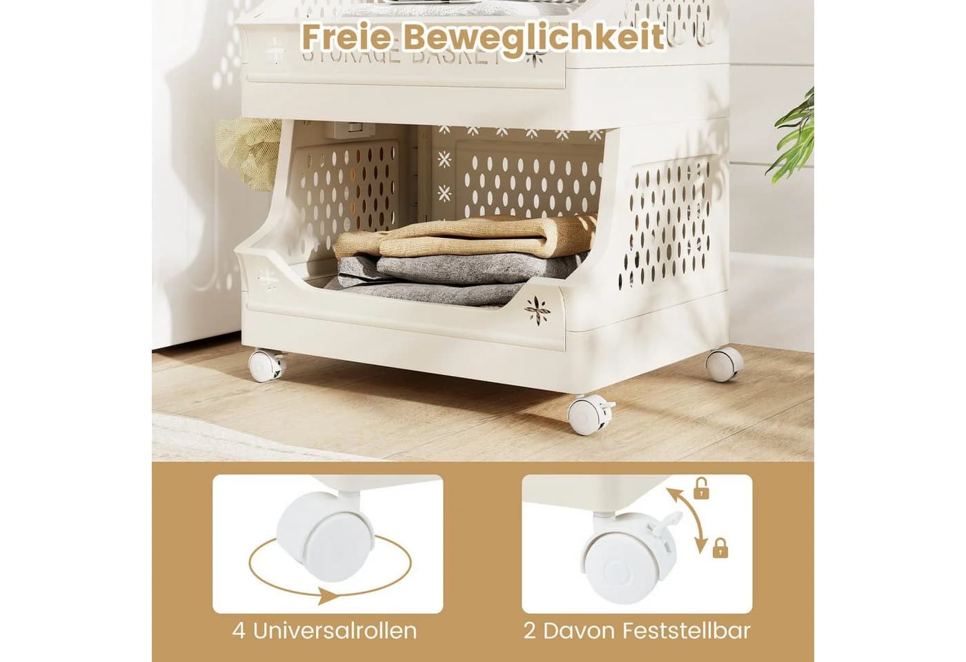 COSTWAY Rollwagen faltbar & stapelbar Kunststoff Beistellwagen - Bild 5