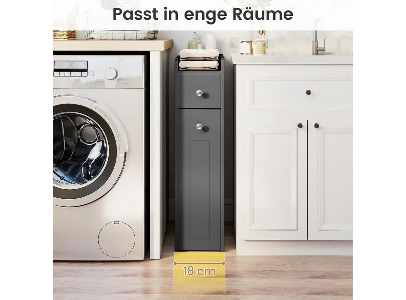 COSTWAY Badkommode Grau Schmal mit Schubladen & Rollen - Bild 3