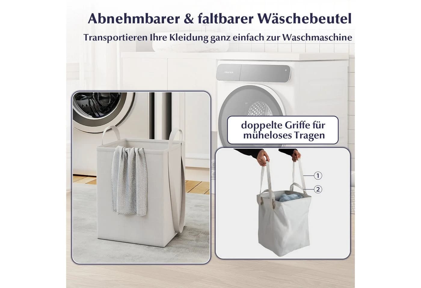 COSTWAY Wäscheschrank Kippbar mit Schublade & Wäschesack Weiß - Bild 4