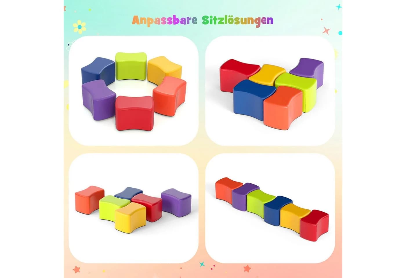 COSTWAY Kindersitzgruppe 6-tlg. Bunt Modulare Hocker mit abnehmbarem Bezug - Bild 3